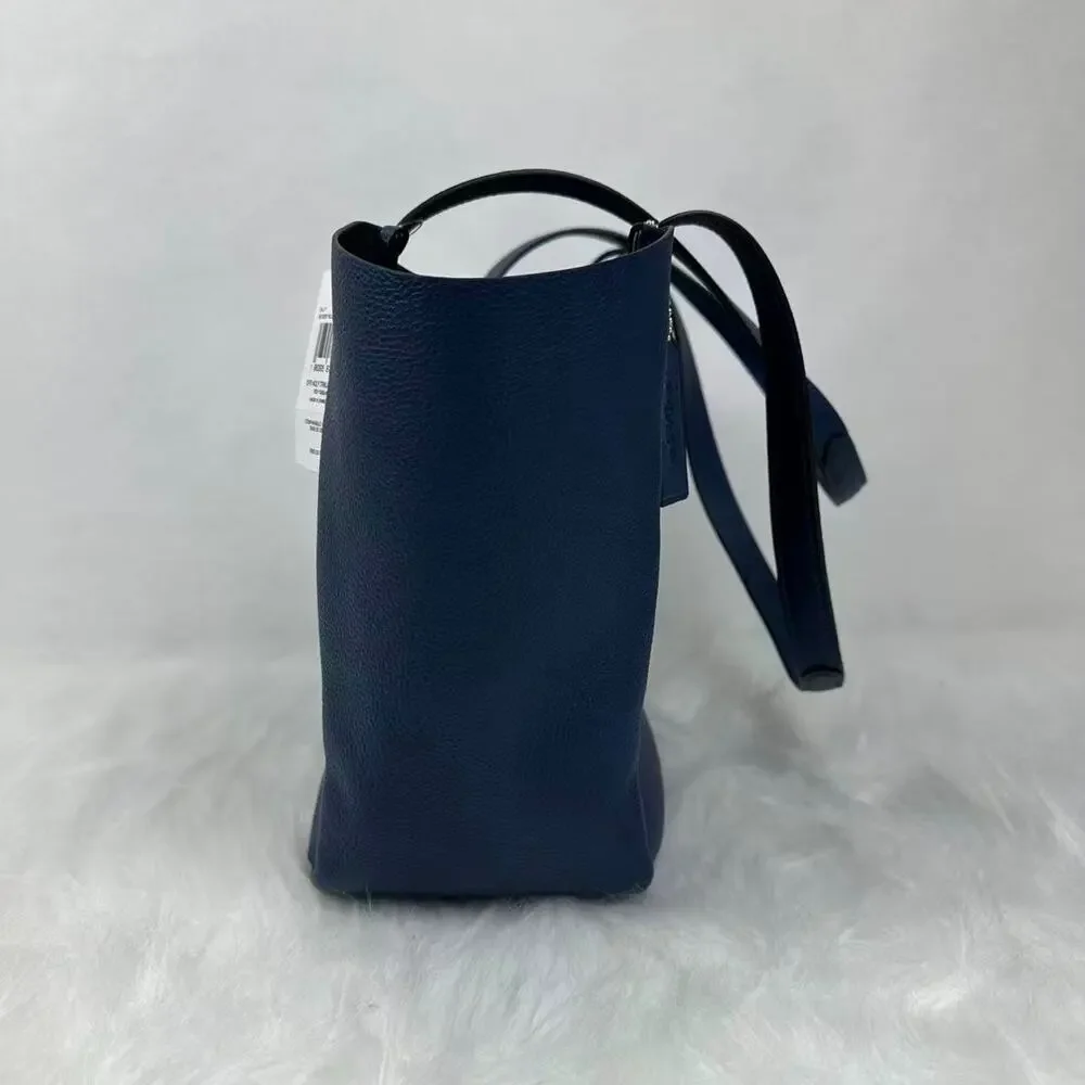 Coach Hadley Turnlock Tote Bag In Leather/Gold/Deep Blue CAL17 NWT
